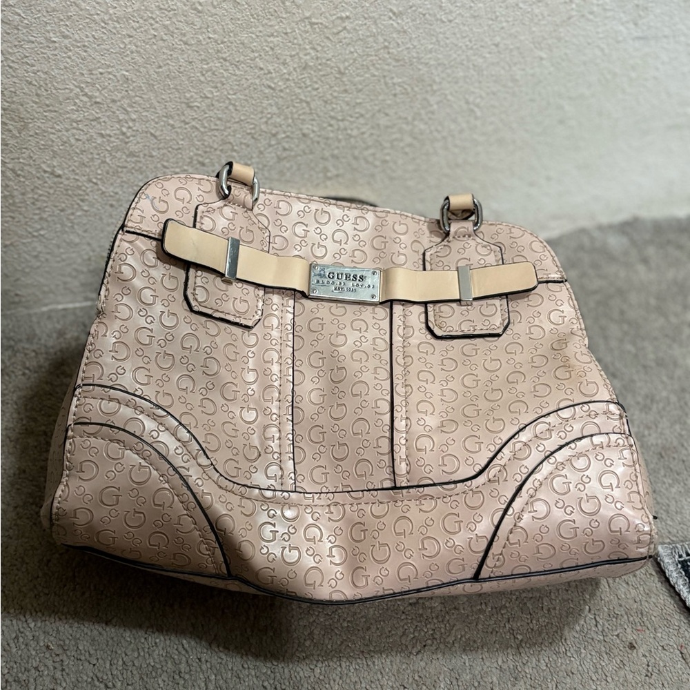 Guess Tan Satchel with Logo Pattern - Picture 2 of 8